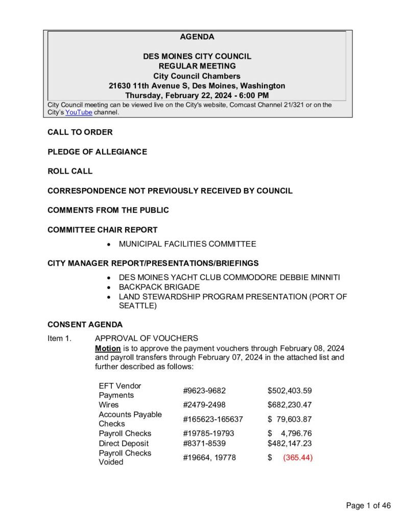 Regular Meeting - 22 Feb 2024 - Agenda - Pdf - JC Harris For Des Moines ...