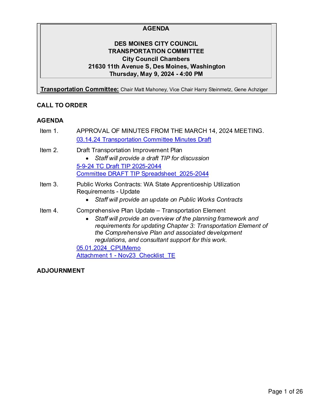 Transportation Committee - 09 May 2024 - Agenda - Pdf - JC Harris For ...